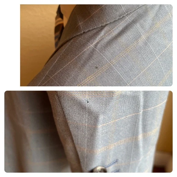 Marzotto Sartoriale Fine Italian Wool Light Blue Windowpane Jacket Size 40R